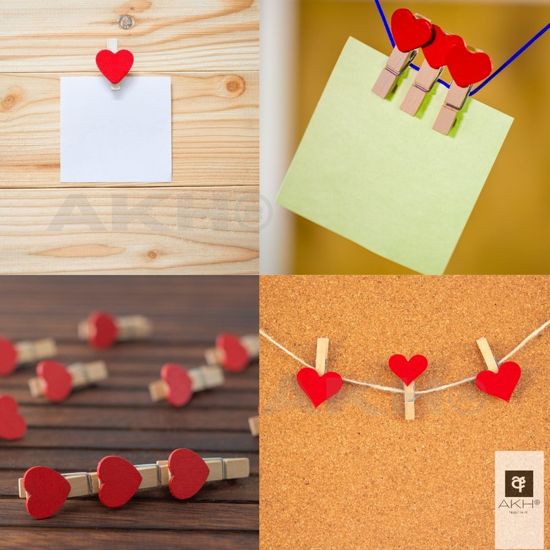 AKH® Heart-Shaped Pegs | 12 Pack | 3.5cm Wooden Decorative