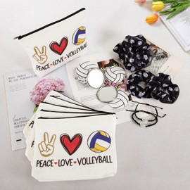 NUMJAW 48 Pcs Volleyball Team Gifts Bulk Volleyball Gifts Inspirational Gifts for Women Players,Volleyball Charm Bracelets,Volleyball Makeup Bags,Volleyball Compact Mirrors,Volleyball Hair Scrunchies