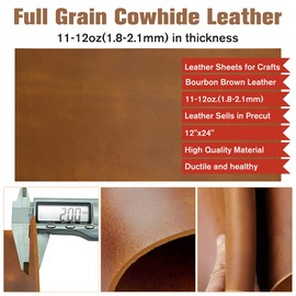 Thick Leather Sheets for Crafts Tooling Leather Square 1.8-2.1mm Full Grain Leather Pieces Genuine Cowhide Leather for Crafts Sewing Hobby Workshop Bourbon Brown, 12"x24"