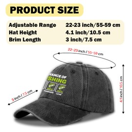 GOSJINNK Funny Fishing Distressed Washed Black Baseball Hat Chance of Fishing Printed Cotton Adjustable Baseball Cap for Men Women Trendy Birthday Gifts for Dad Husband Grandpa Fishing Lover Friend