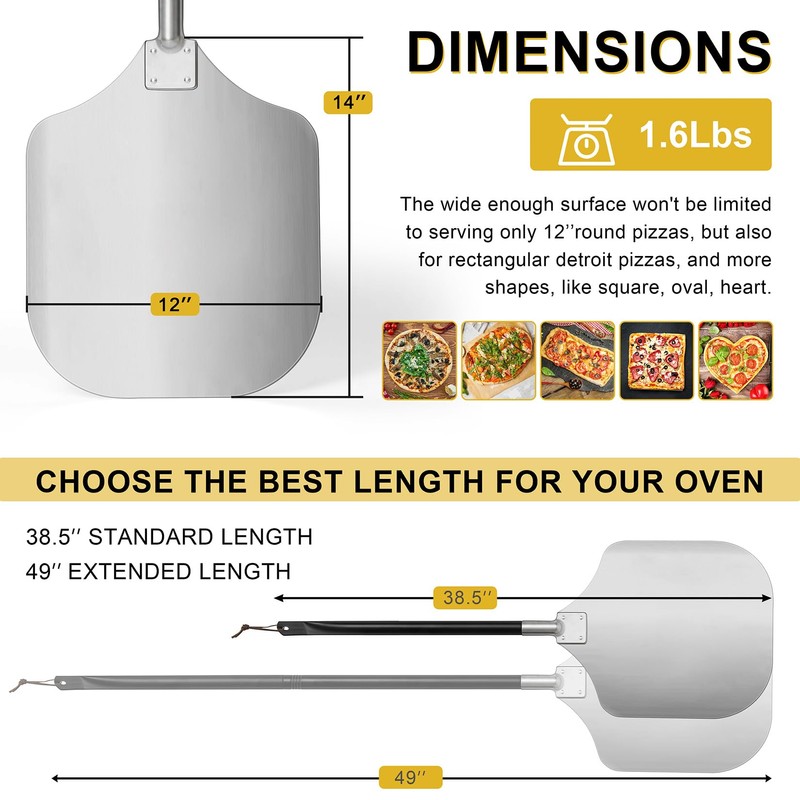Pizza Peel Aluminum Pizzas Spatula (12 Inch), Joyfair Long Handle