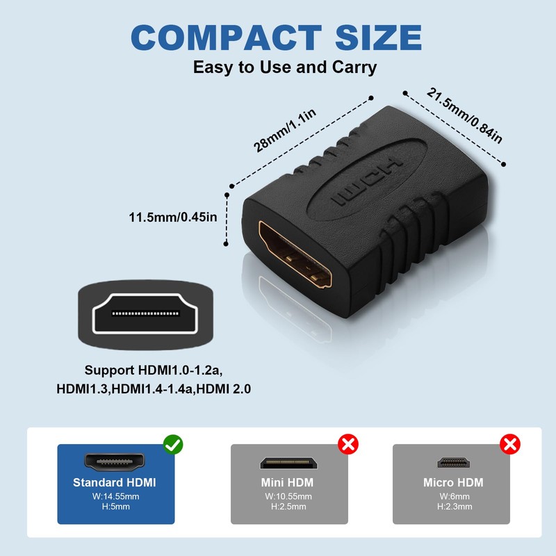 exgoofit HDMI Female to HDMI Female Coupler Connector Pack 6pcs