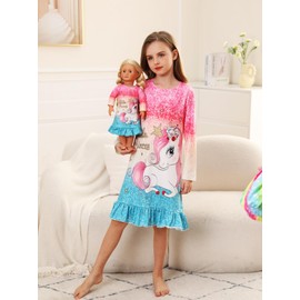 Bow Dream Toddler Girls Dress Cute Cartoon and Matching American Girl Doll Clothes for Girls Pink and Green Size 110
