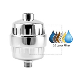 QWORK® 20-layer shower filter, high-performance shower head, water filter with 2 filter cartridges to remove chlorine