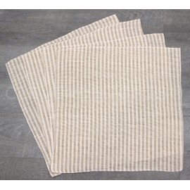 CleverDelights 20 Inch Burlap Squares - Natural/Ivory Stripe - 4 Pack - Jute Burlap Fabric - Finished Edges - 20" x 20"