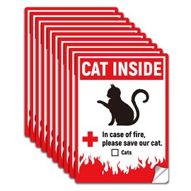 WADORN 10 Red Plastic Cat Safety Signs, Attention-Grabbing Cat Rescue Stickers, 5.1x7.1 Inch