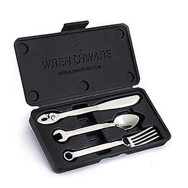 WRENCHWARE - Juego de cubiertos grande de 3 piezas de herramientas tenedor, cuchillo y cuchara + almacenamiento de cubiertos - Juego de cubiertos y cubiertos - Juego de utensilios de cocina es el regalo perfecto y la pieza de conversación