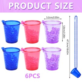 Bekecidi Pack of 6 Shot Glasses with Necklaces, Mini Plastic Cups with Necklace on Beads, Reusable Cute Cups for Hen Party Decorations Accessories (Blue + Purple + Rose Red)