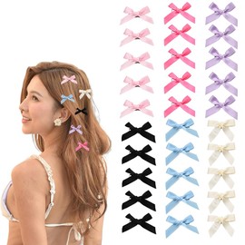 Mini Bow Hair Clips for Girls Small Satin Ribbon Bows for Women Mini Bow Hair Accessories for Women Girls Hairbows Clips 30 PCS Bowknot Ribbon Clips