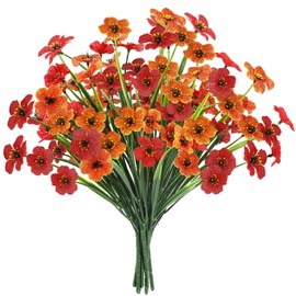 MACTING 6 Bundles Artificial Fall Flowers, UV Resistant Fake Mums, Faux Silk Flowers for Outdoor Planters Window Patio Home Indoor Outside Autumn Decorations (Orange Mix Color)