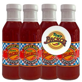 Tony Packo's Sweet Hot Ketchup, 14 oz Glass Jars, Pack of 4 with Jar Opener, Gourmet Tomato Ketchup, Sweet & Spicy Flavor, Authentic Toledo Restaurant Recipe