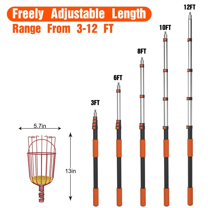 LAANPOLE 20FT Reach Fruit Picker Pole with Basket Telescoping, Apple