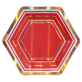 Papyrus Dessert Plates, Gold & Red Stripes (8-Count)