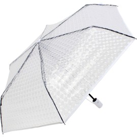iX-brella Pocket Umbrella Transparent with Lens Effect and Coloured Handle and Edging Band, White, Automatic pocket umbrella
