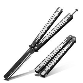 Dispatch Stainless Steel Practice Butterfly Comb Trainer Knife, Balisong Comb Knife Trainer Tool without Sharp Blade for Sport Outdoor Use