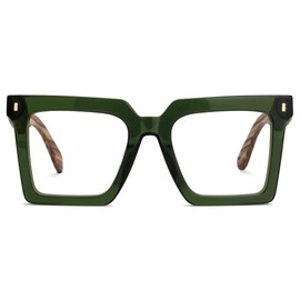Zeelool Vintage Square Wood Arm Eyeglasses Frame for Men with Non-prescription Clear Lens ZJGX320783-03 Green