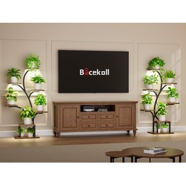 BACEKOLL Plant Stand Indoor with Grow Lights, 7 Tiered Indoor Plant Shelf, 49" Corner Plant Stands for Indoor Plants, Metal Plant Flower Display Shelves, Tree-Shaped Plant Rack for Home, Patio, Black