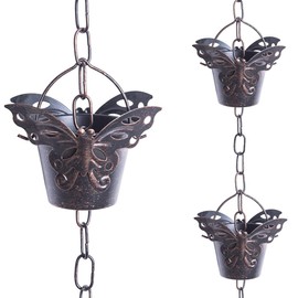 Topadorn Rain Chain for Gutters,12 Cups Rain Collector with Adjustable Length Chains for Enhanced Outside Garden Appeal Rain Bell Design,Butterfly Rain Chains