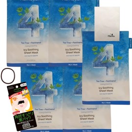 Pikotta [Unisex Beauty Care 3-Piece Set] No. 4 Cooling Cooling Sheets, 5 Sheets, Face Pack, Korean Pack, Tea Tree Sheets, Korean Cosmetics & Hair Rubber Ring, Thick & Softimo Softymo Soft Square Plug