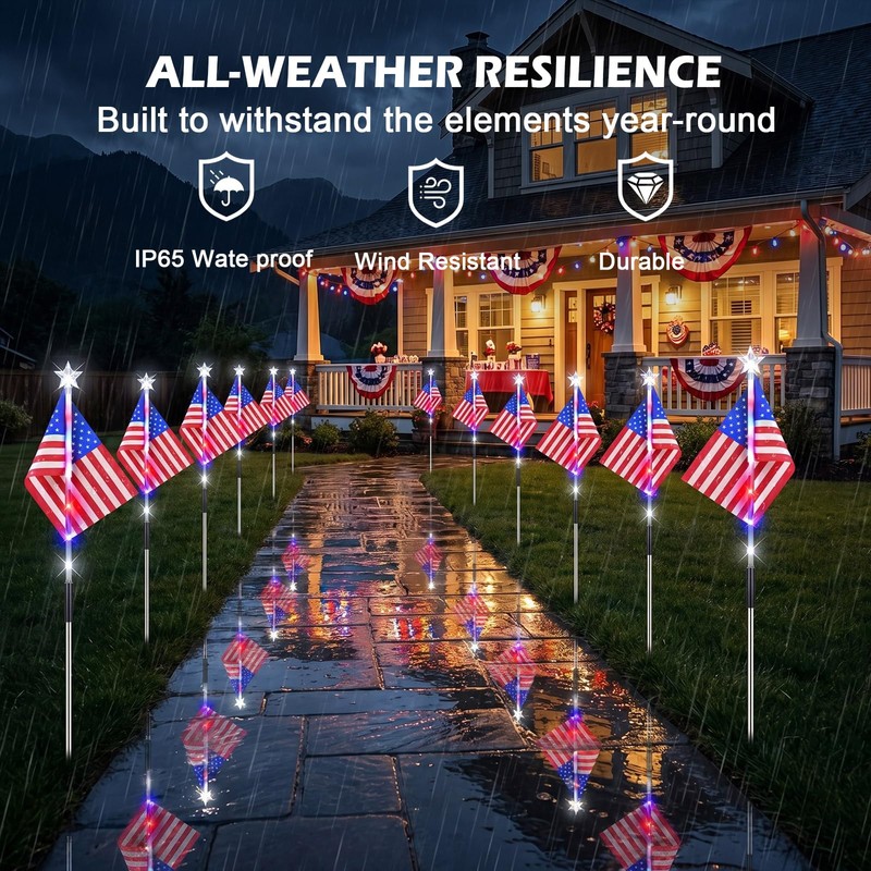 DTNESS 12 Pack 108 LEDs American Flag Pathway Lights w/