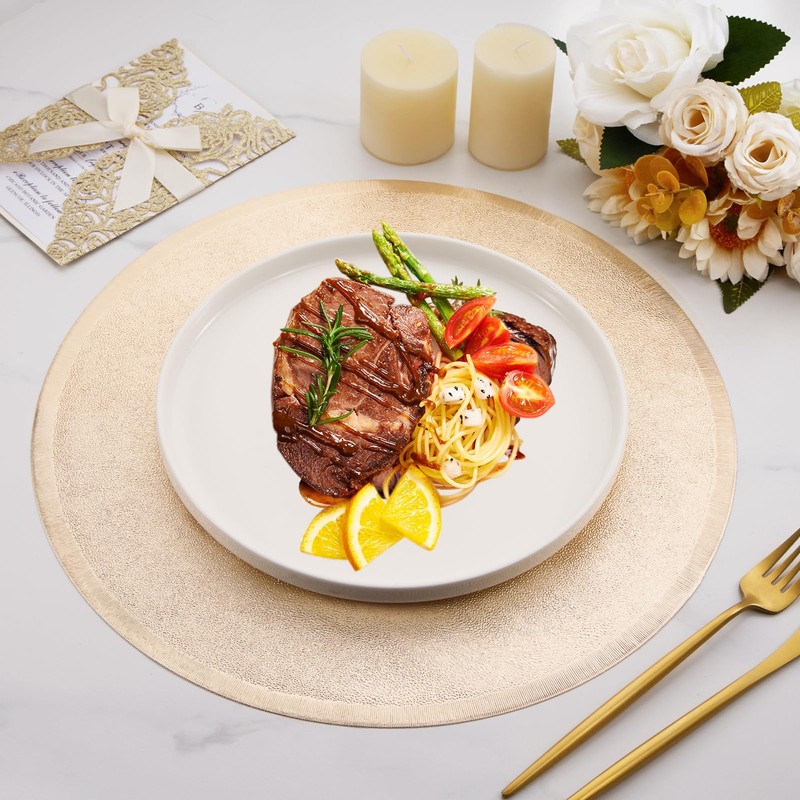 6pcs Gold Placemats for Round Table Metallic Pressed Vinyl Table