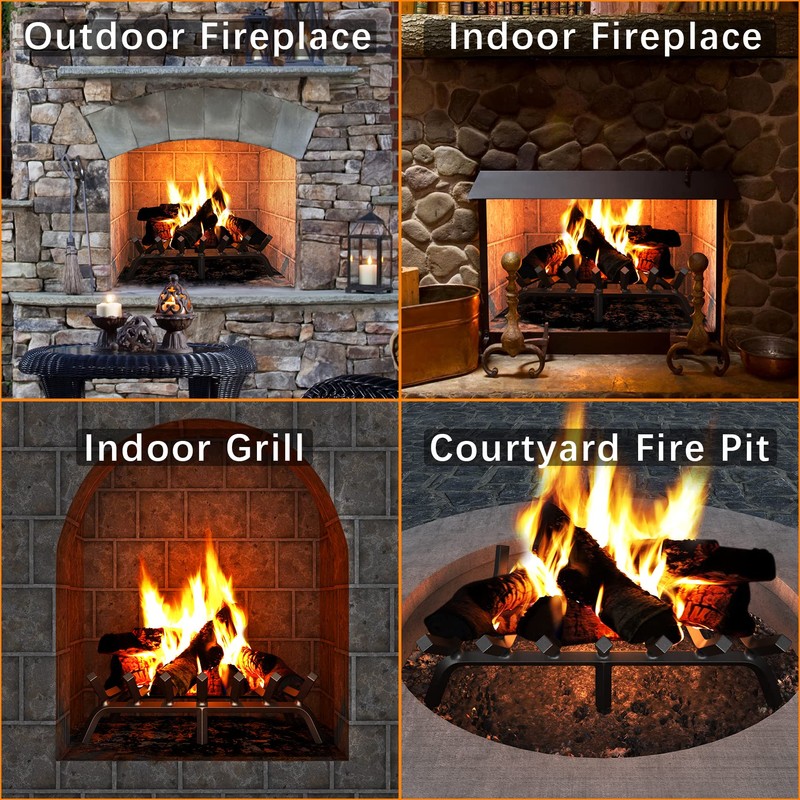 Mr IRONSTONE Fireplace Grate 30 inch Solid Steel Heavy Duty