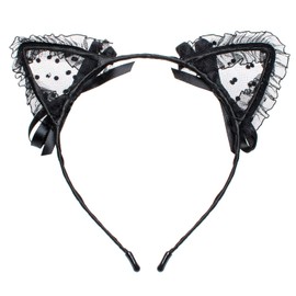 Sweet Lace Cat Ears Masquerade Party Cosplay Fashion Headband for Women Girls(black)