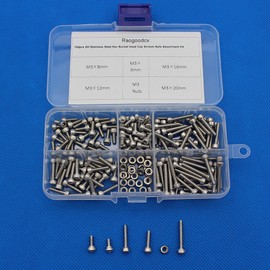 180本入リ M3 六角穴付ボルト セット 六角ネジ 六角ソケット 皿頭ボルト セット ステンレス鋼 フラットヘッドボルト ナットキット 修理ツール 収納ケース付き