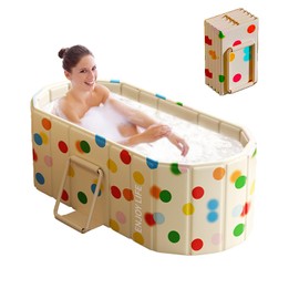 Portable Foldable Bathtub for Adults, Collapsible Portable Tub for Bathroom & Shower Stall, Space-Saving SPA Bathtub for Small Spaces, Quick & Effortless Folding Design (Polka Dot)