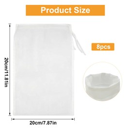 8Pcs Muslin Bag Cloths for Cooking Straining,Cheese Cloth,Reusable Nut Milk Bags,Yogurt Strainer,Tea Filter Bags,Nylon (100 Mesh 20X30CM)