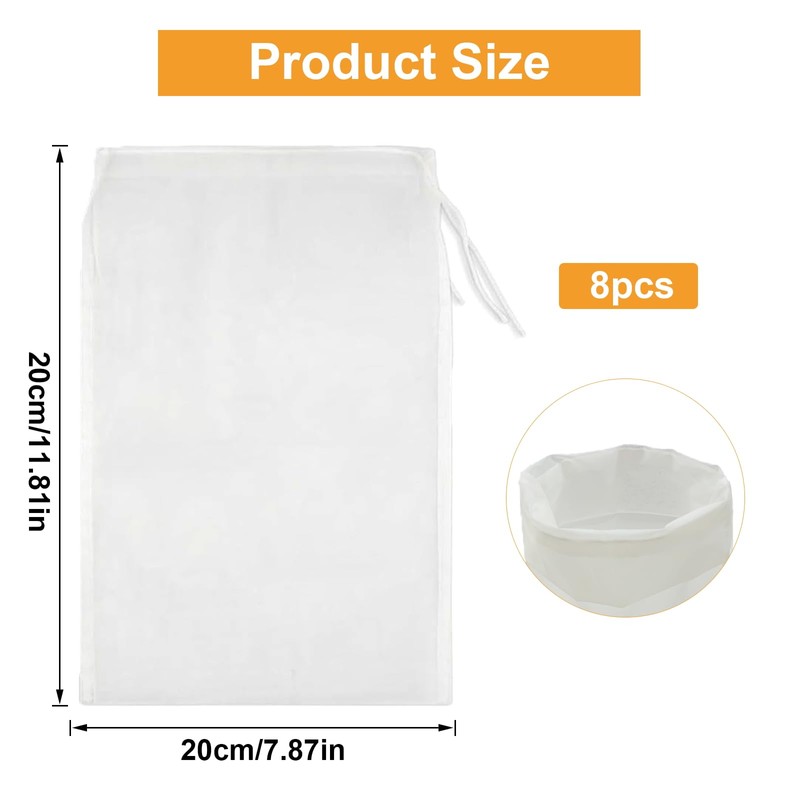 8Pcs Muslin Bag Cloths for Cooking Straining,Cheese Cloth,Reusable Nut Milk
