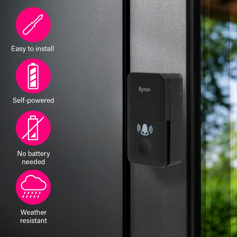 Byron DBY-23452BS Wireless Doorbell Set - Kinetic Energy - Black