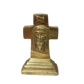 PARIJAT HANDICRAFT Brass Statue Jesus Christ On Cross: Small Idol for Car Dashboard, Table, Shop Counter