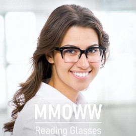 MMOWW 3 Pack Square Reading Glasses with Spring Hinges Oprah Style Blue Light Blocking Computer Readers for Women Men, Black/Black Pink/Pink Tortoise +1.5