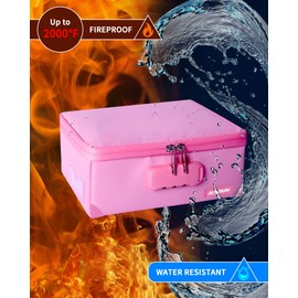 JUNDUN Index Card Holder with Lock,Collapsible Fireproof Index Card Box fits 1200 3x5-Inch Flash Cards - Business, Recipe, or Note Card Storage Boxes - Pink