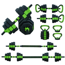 Adjustable Dumbbell Set,88Lbs Free Weight Set with Connector, 4 In1 Dumbbells Set Used As Barbell, Kettlebells, Push Up Stand,Green and Black,O