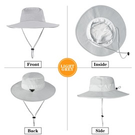 ZOORON Sun Hats for Men Women UPF 50+ Bucket Hat UV Protection Boonie Hat for Fishing Hiking Garden Safari Beach Black+Light Grey