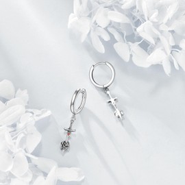 Sword Hoop Earrings Sterling Silver Sword Rose Dangle Drop Earrings Retro Gothic Jewelry Gift for Women