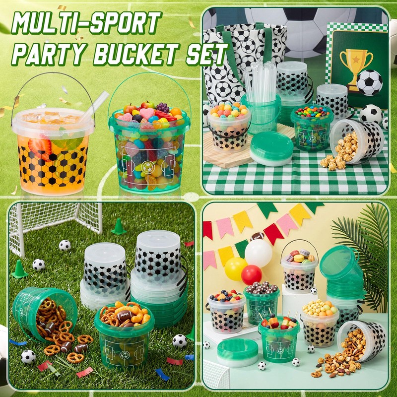 12 Pack 25oz Soccer Party Cups with Straws Lids, White