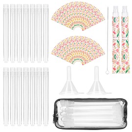 46 Pcs Tampon Flask Set Includes 14 Reusable Plastic Tube for Women Tube Containers Tampon 28 Tampon Reusable Wrappers 2 Funnels,PVC Clear Case and Straw brush for Cruise Event(Colorful)