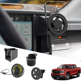 Mabett Multi-Function Cubby Insert Set for Ford Maverick 2022-2024 Accessories, Dash Mount Electric Fan Cup Holder Storage Box Kit (Phone Holder+Fan+Cup Holder)