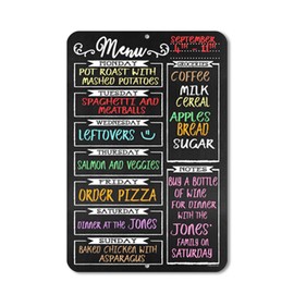 Chalkboard Style Weekly Food Menu Board for Kitchen, 12 inch by 18 inch Tin Sign Durable, Easy Hanging on Wall Dinner, Daily Chalk Menu Board for Kitchen, HDG-1018