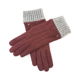 YISEVEN Women’s Winter Lambskin Suede Leather Gloves with Knit Cuffs Genuine Elegant Warm Wool Lined for Ladies Cold Weather Accessories Work Dress Driving New Year Gifts, Wine Red Size 6.5 S