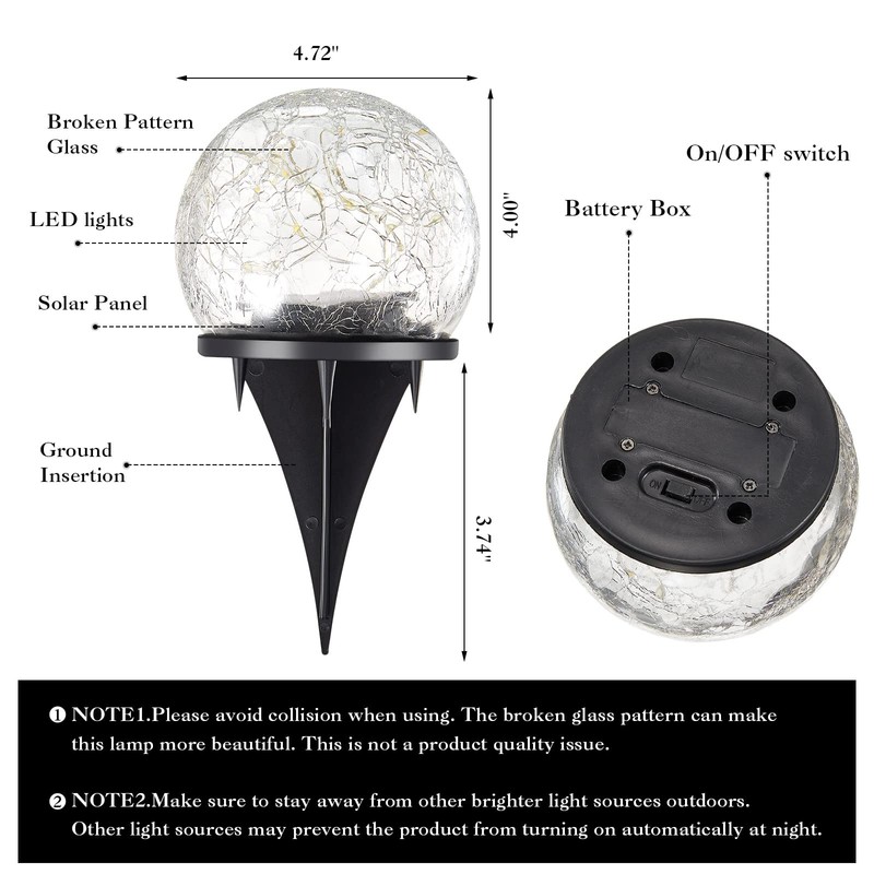 Honoson Garden Solar Lights Outdoor Globe Light Cracked Glass Ball