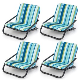 HOMGX Low Beach Chairs for Adults, Set of 2 Folding Backpack Chair with Aluminum Frame, Quick-Dry Cushion & Shoulder Strap, Lightweight Portable Camping Chair for Outdoors, Picnic & Travel (2)