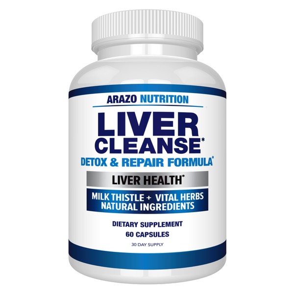 Arazo Nutrition Liver Cleanse Detox & Repair Formula – Milk Thistle Herbal Support Supplement: Silymarin, Beet, Artichoke, Dandelion, Chicory Root
