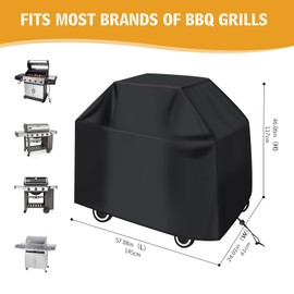 Diboniur Barbecue Cover Weatherproof, Grill Cover 210D Oxford, Weather Cover BBQ Waterproof, UV Protection, Windproof, Dustproof, 147 x 61 x 117 cm, Black