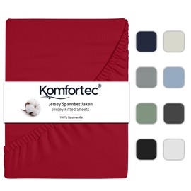 Komfortec King Size Fitted Sheet 100% Cotton, 11 inch (30 cm) Deep Pocket - Red