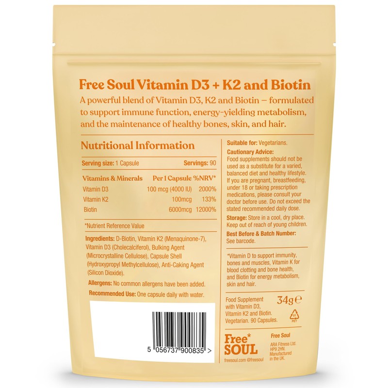 Vitamin D3 + K2 and Biotin, 3 in 1 Complex