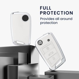 kwmobile Key Cover Compatible with VW Golf 7 MK7 3 Button Car Key Fob - Case Protector - White/Silver